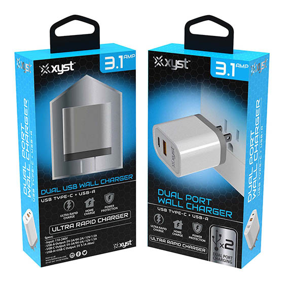 XYS-342WCWT - XYST 3.4AMP 1USB & 1USB-C Wall Charger - White  (6)